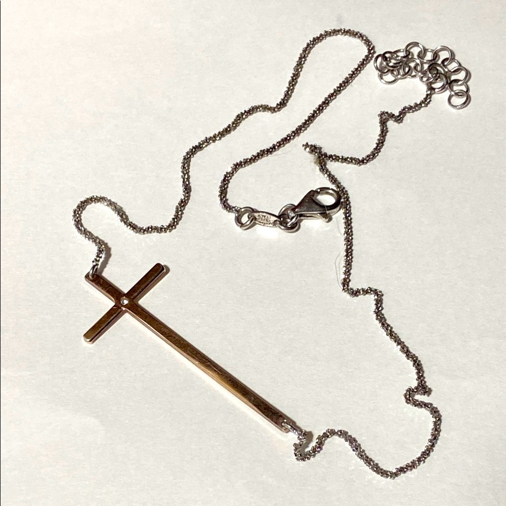 Necklace Dyadema Designer Italy CZ Cross Pendant Sterling Silver Adjustable 16”